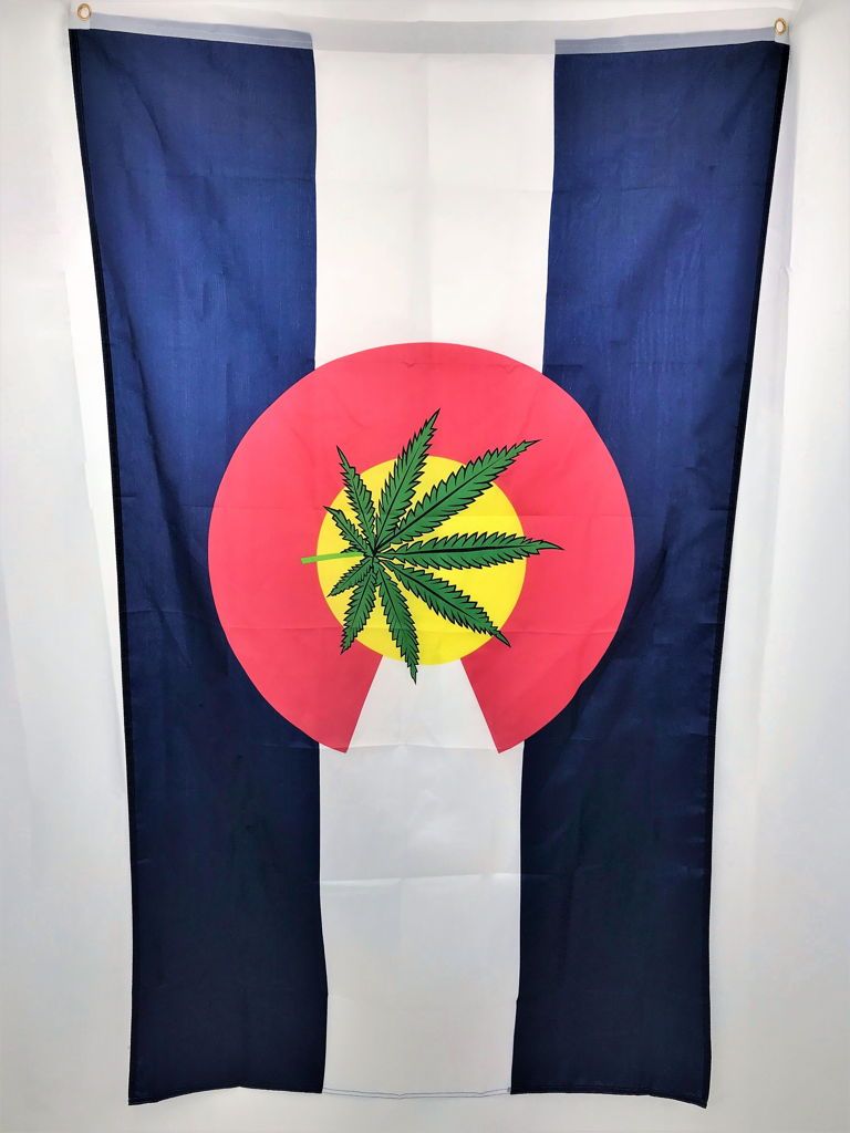 Colorado Flag With Cannabis Pot Leaf