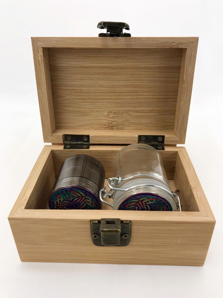 Wooden Box Grinder Jar Combo Kit Small