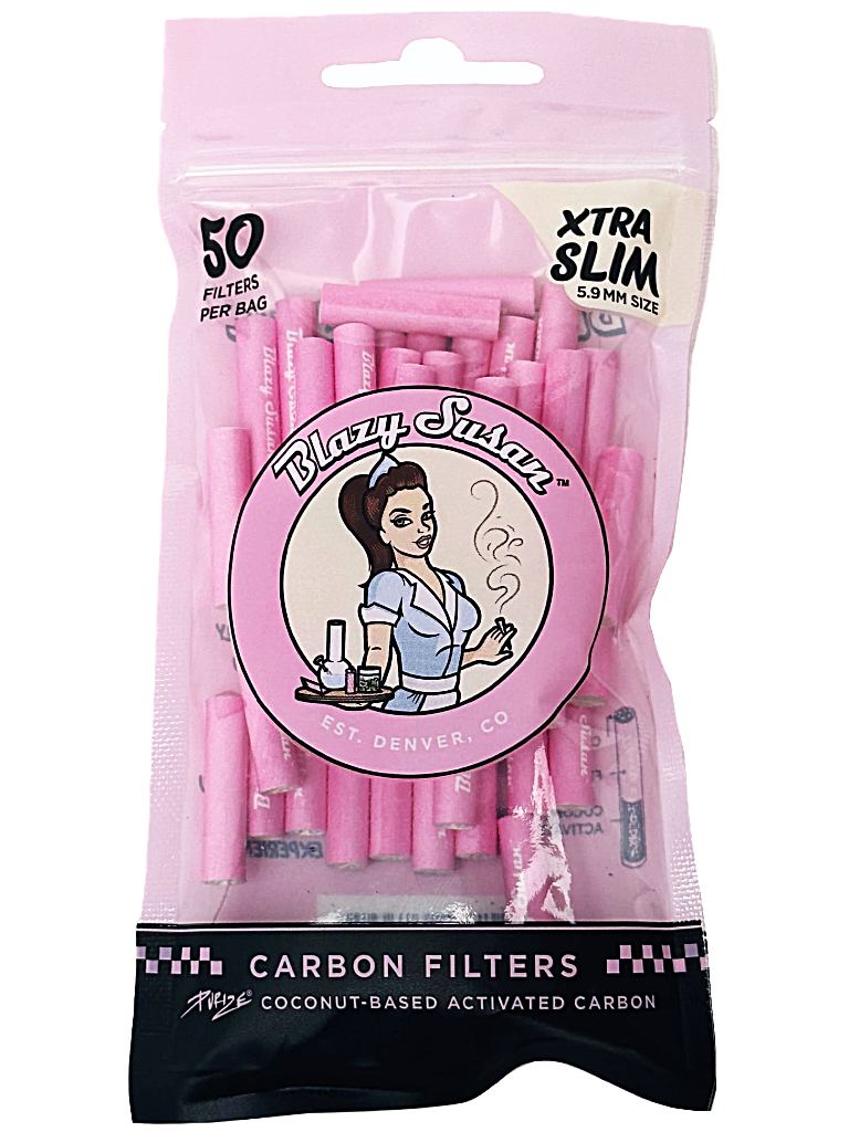 blazy susan carbon filter tips xtra slim 50 pack pink front