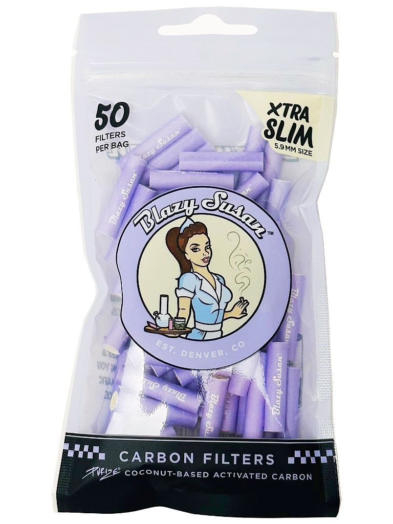 blazy susan carbon filter tips xtra slim 50 pack purple front