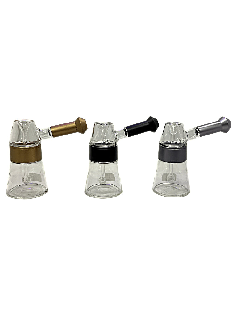 glass and metal modular bubbler hand pipe three