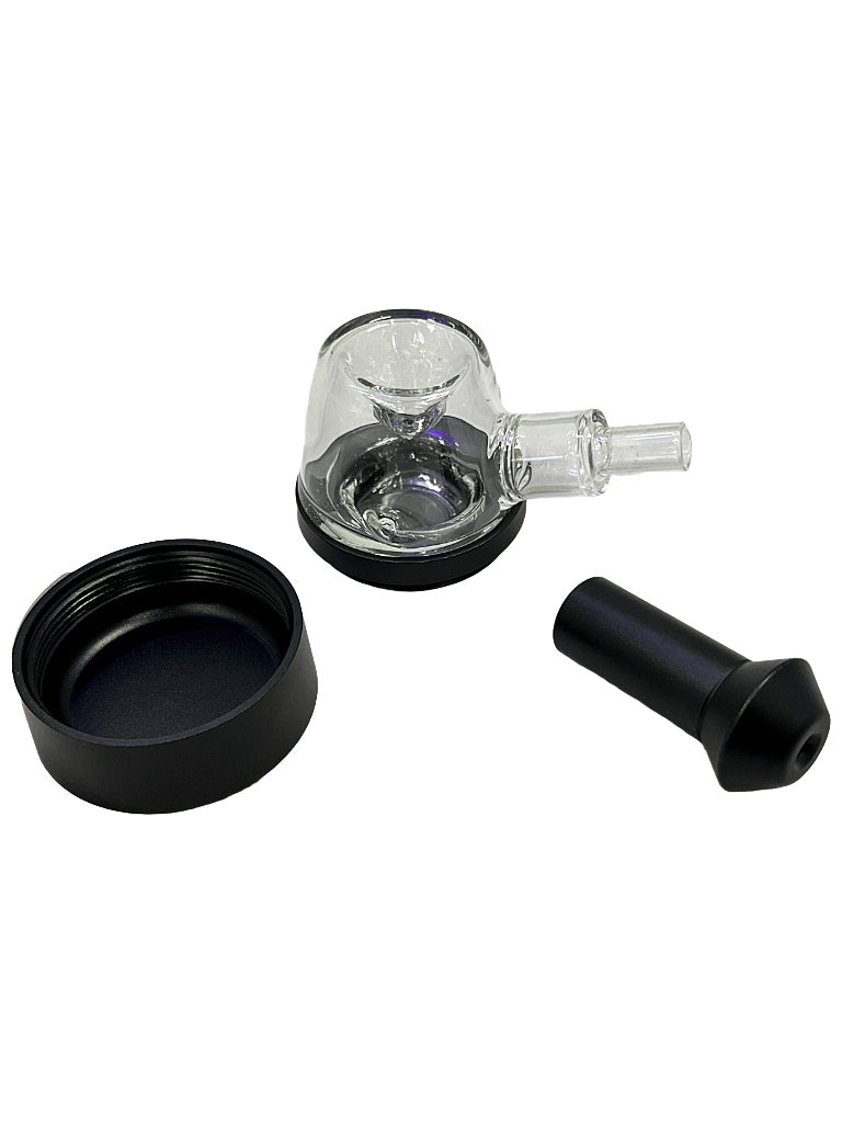 Glass and metal modular hand pipe with storage apart