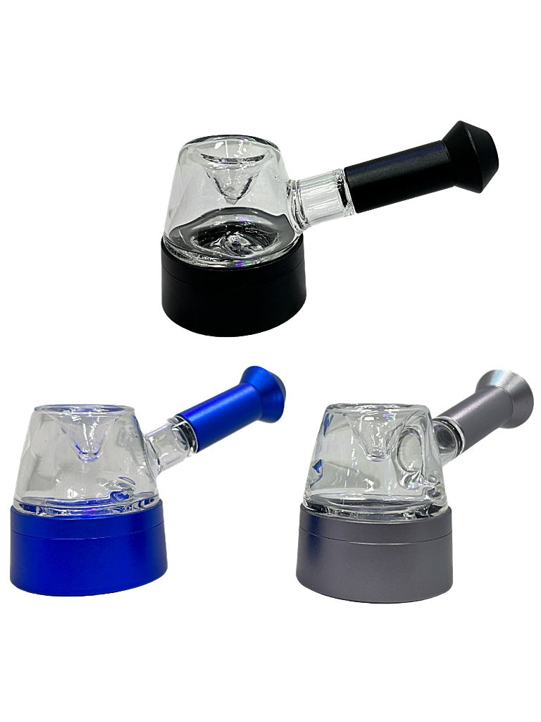 Glass and metal modular hand pipe with storage group of colors