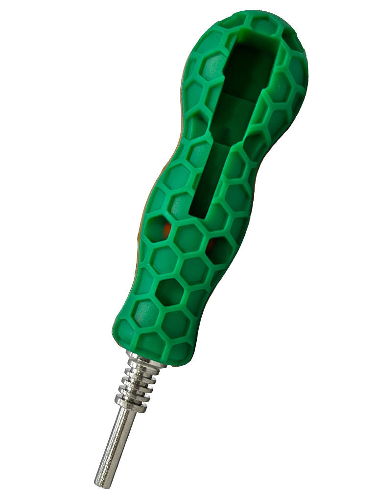 Green Mini Silicone Dab Straw with Titanium Tip attached