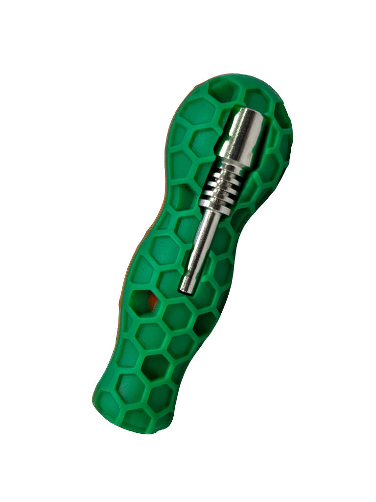 Green Mini Silicone Dab Straw with Titanium Nail in storage slot