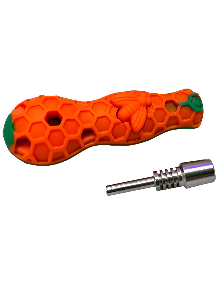 Orange Mini Silicone Dab Straw with Titanium Tip pictured