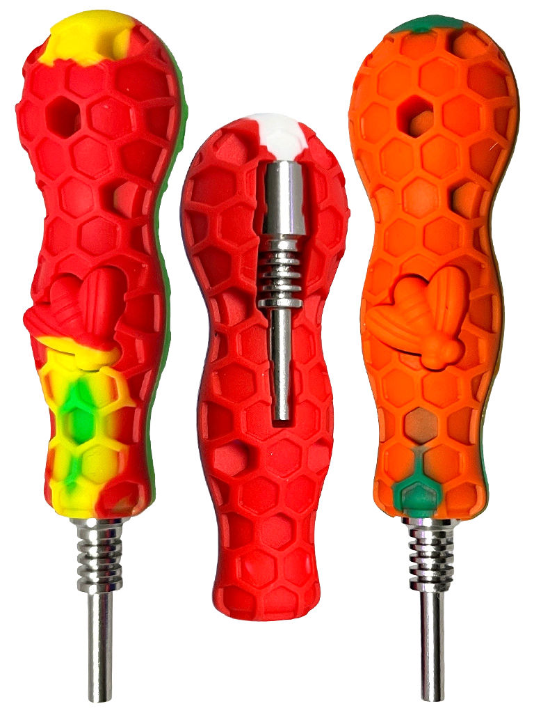 Mini Silicone Dab Straws assembled with tip assembled and in storage