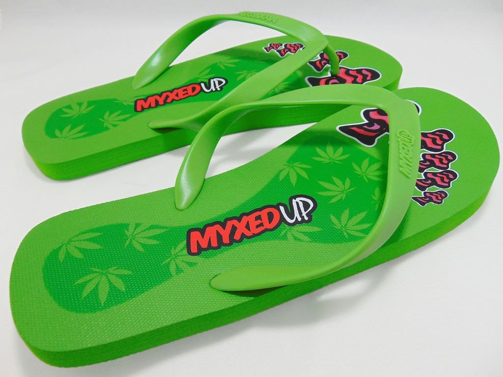 Myxed Up flip-flop sandals pot leaf mushroom toe design