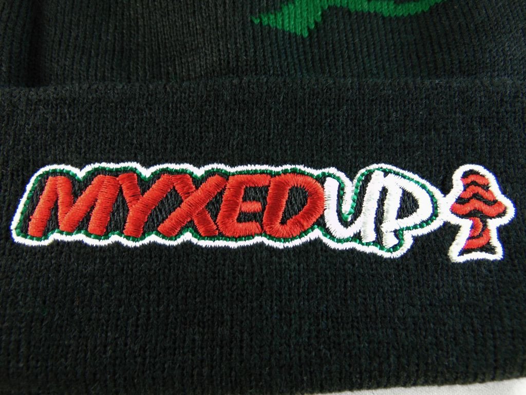 myxed up pom beanie embroidered logo detail